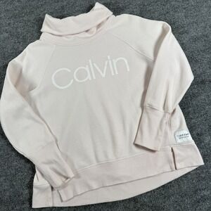 Calvin Klein Performance Pullover Womens Small Pink Funnel Neck Sweatshirt Logo